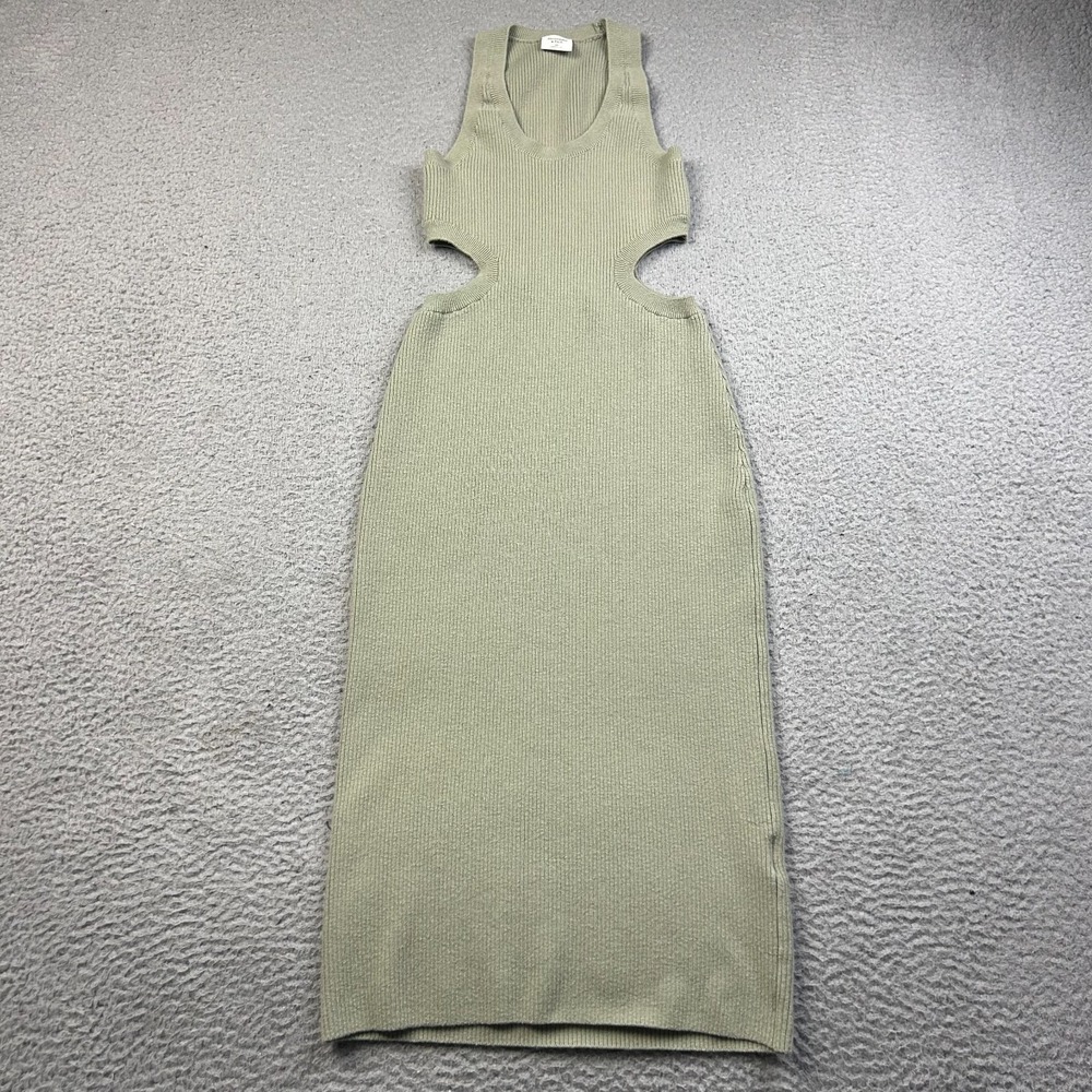 Abercrombie & Fitch Dress Women Green Elevated Knit Side Cutout Ribbed Midi XS
